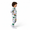 Twinkles Avengers print long-sleeve pajama set on a young boy in profile view