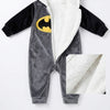 Twinkles grey and black Batman fleece baby jumpsuit with white sherpa lining and yellow logo detail