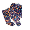 Twinkles thermal two-piece set for kids in navy blue with a playful fox, floral, and botanical print