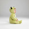 Twinkles baby fleece monster jumpsuit in light green with a hooded design featuring small black horns