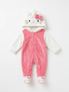 Twinkles Hello Kitty polar fleece baby jumpsuit in pink and white with hooded ears and integrated footies