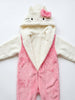 Twinkles Hello Kitty polar fleece baby jumpsuit in pink and white with a hooded face and soft plush lining