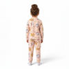 Twinkles hi bear fleece pajama set for girls in light pink with cute cartoon animal prints, back view