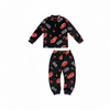 Twinkles black fleece pajama set for kids featuring Lightning McQueen car print and yellow lightning bolts