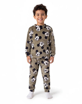Twinkles Mickey Mouse fleece pajama set for boys in grey with all-over character print