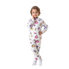 A young girl wearing a Twinkles white fleece pajama set featuring My Little Pony characters with a high neck design.