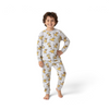 A young boy wearing a grey Twinkles Simba print pajama set featuring the Lion King character on a white background.