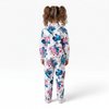 Twinkles thermal pajama set featuring a colorful Stitch and Angel print on a young girl, back view.