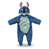 Twinkles blue fleece Stitch character baby jumpsuit with hood, ears, and front zipper for winter warmth.