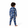 Twinkles blue Tom and Jerry fleece pajama set with long sleeves and elastic waist worn by a child, back view.